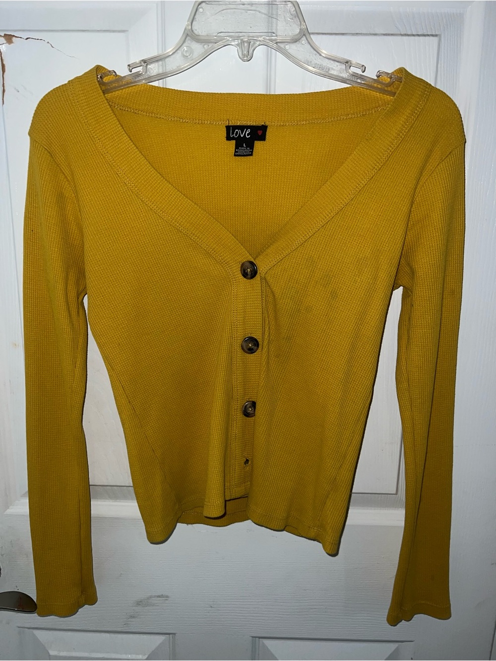 Fall Love Brand Women's Mustard Yellow Button-Front Ribbed Top size L